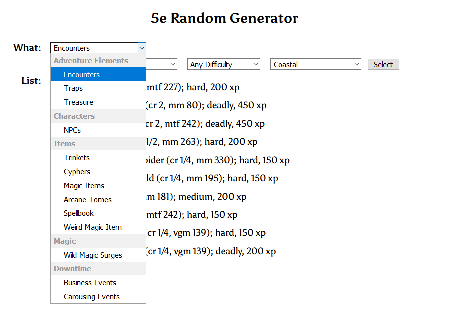 5e Random Generator